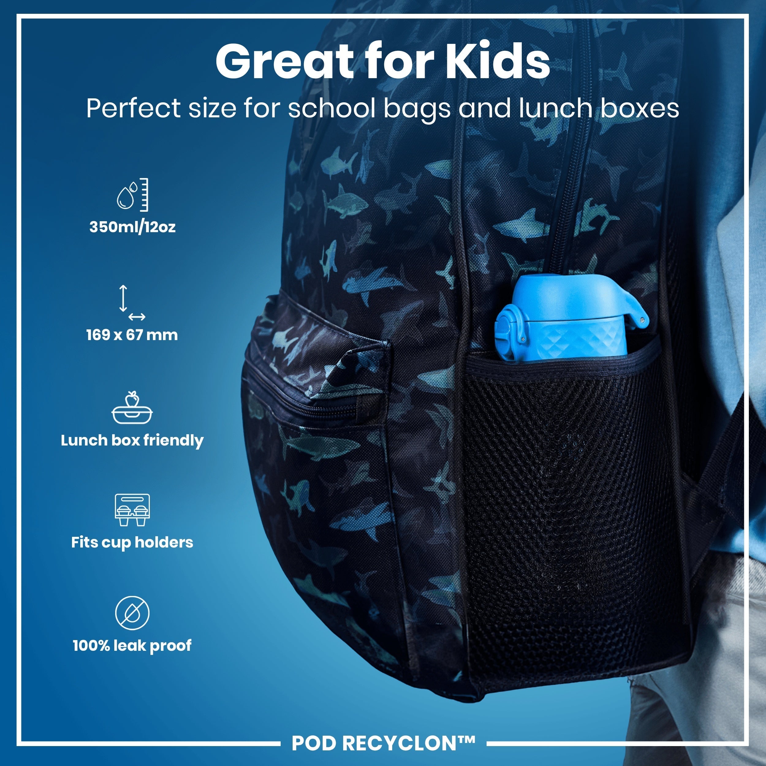 ION8 Recyclon Blue Cats Water Bottle Leak Proof 350ml (12oz) BPA Free Z2