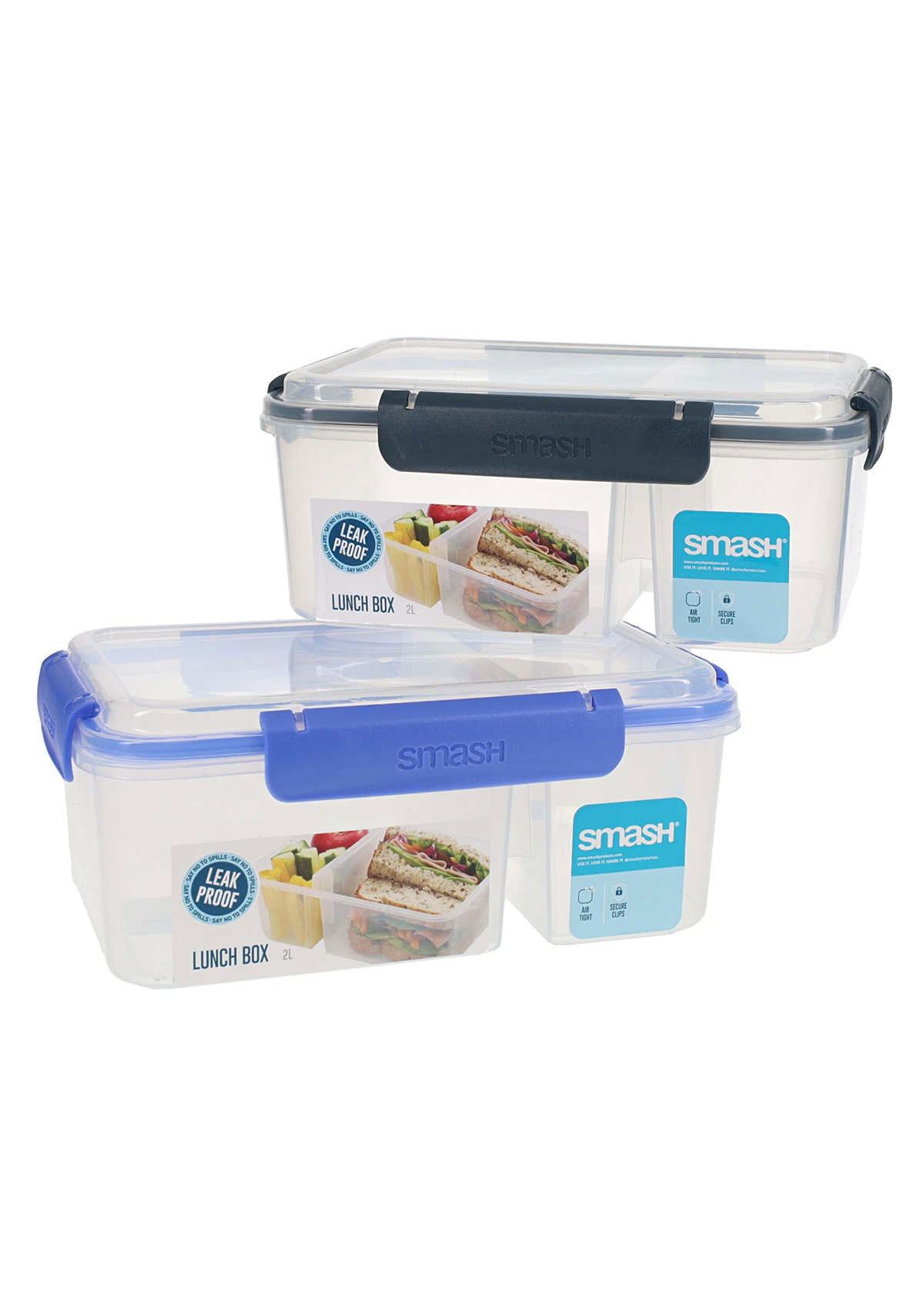 2l Leakproof Divided Lunch Box 2 Asst