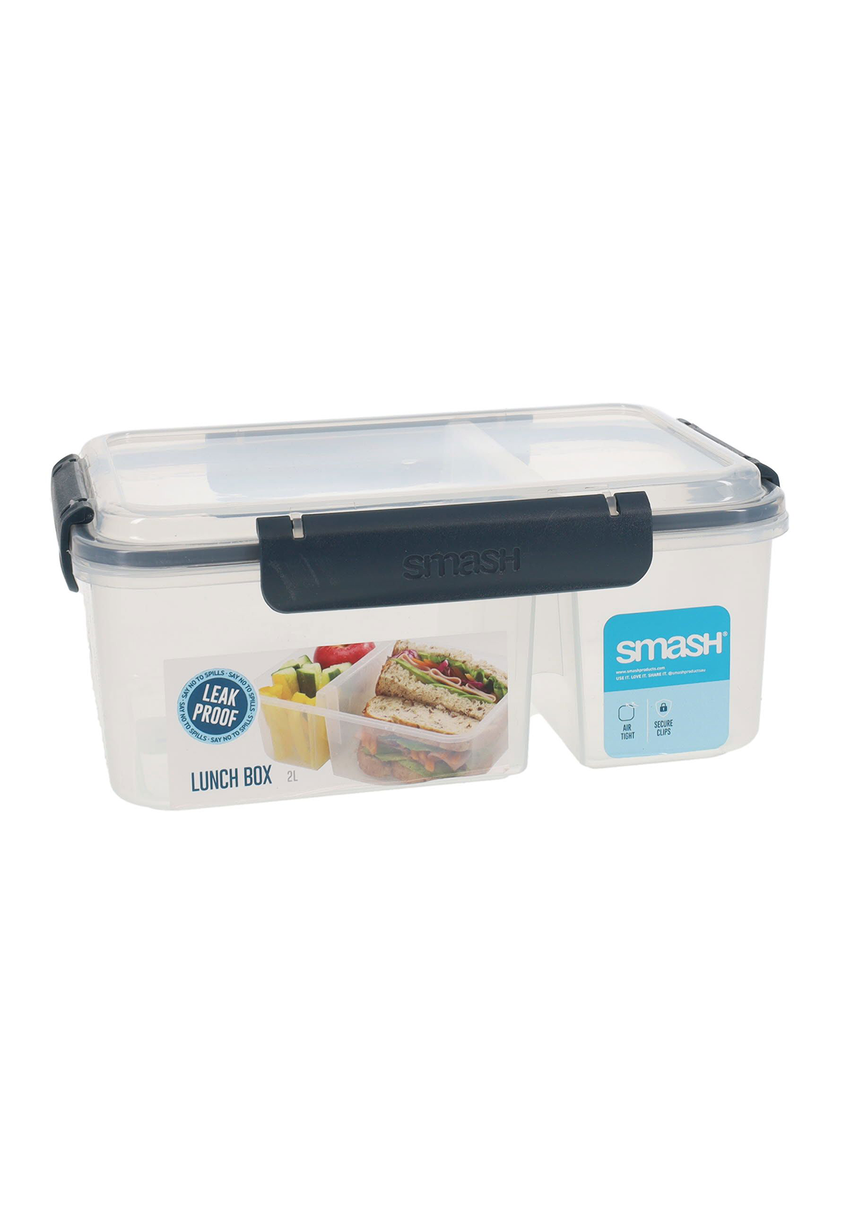 2l Leakproof Divided Lunch Box 2 Asst