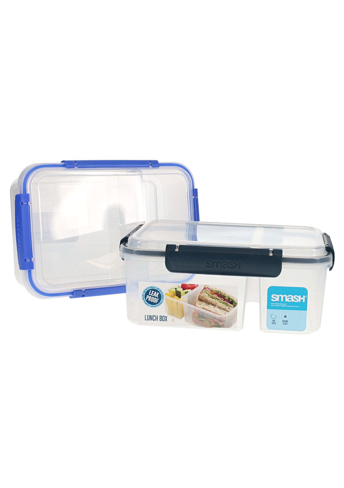 2l Leakproof Divided Lunch Box 2 Asst