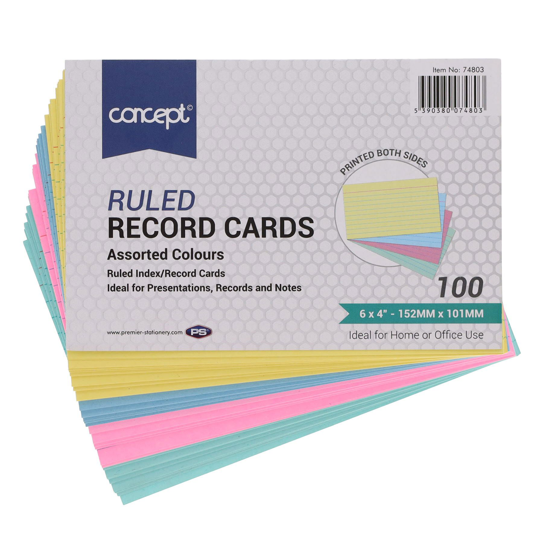 Pkt.100 6"X4" Ruled Record Cards - Colour