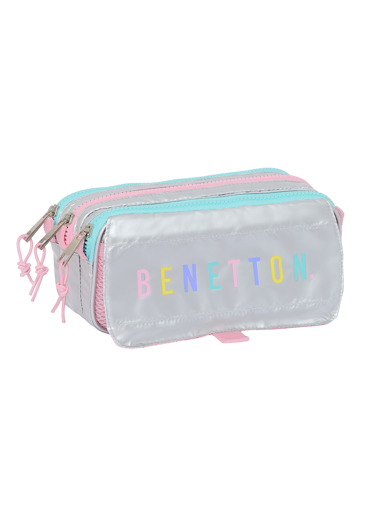 Benetton Silver Large Triple Pencil Case