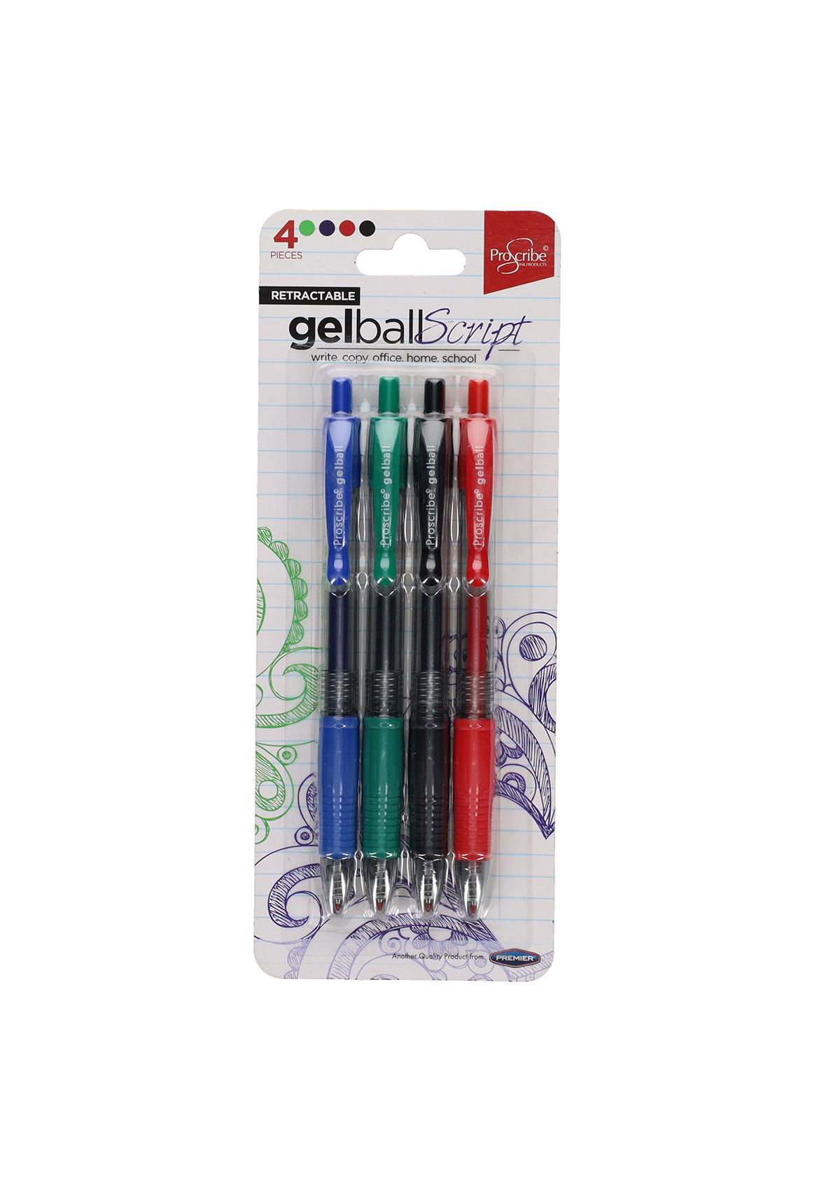 Card 4 Retractable Gel Pens 4 Asst