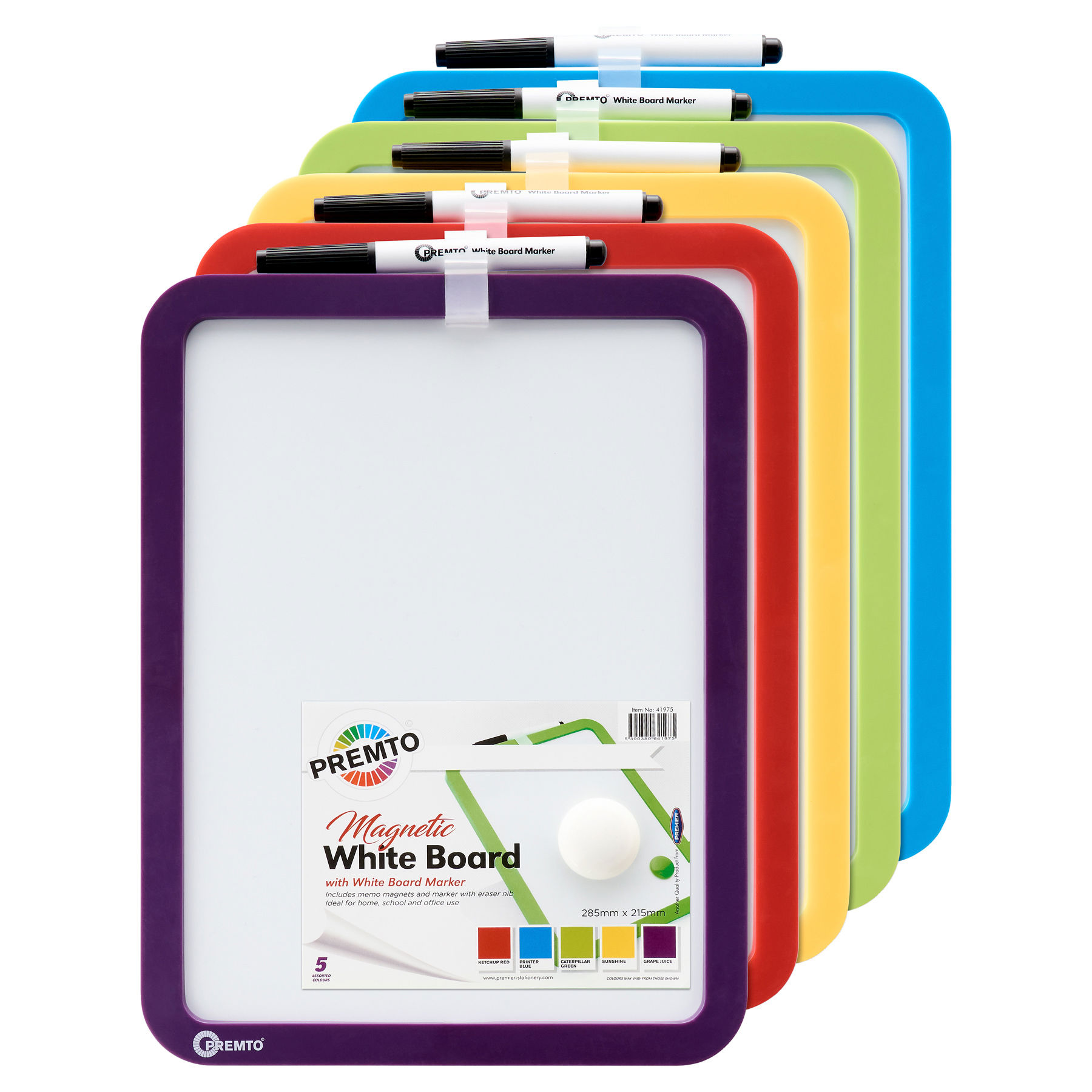 Magnetic Dry Wipe Whiteboard With Dry Wipe Marker 5 Asst