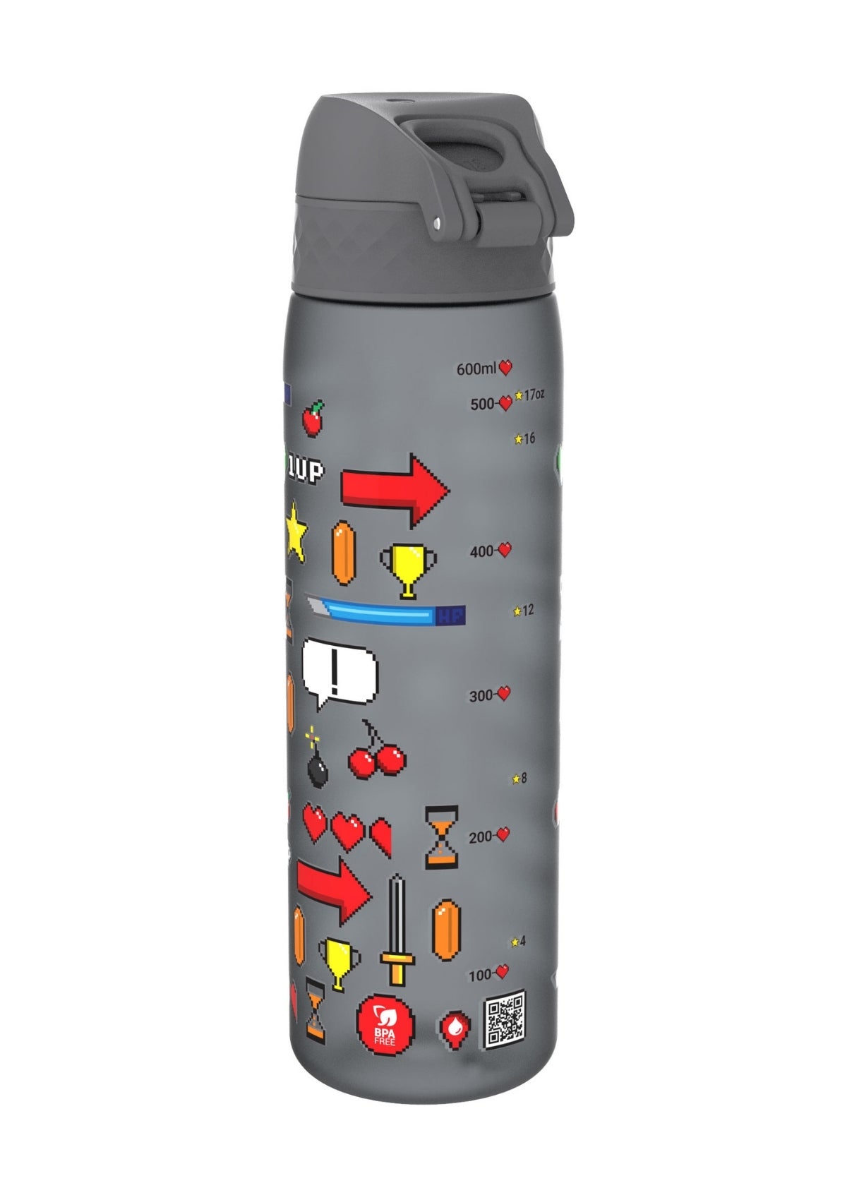 ION8 Recyclon Grey Gamer Water Bottle Leak Proof 500ml (18oz) BPA Free Z2
