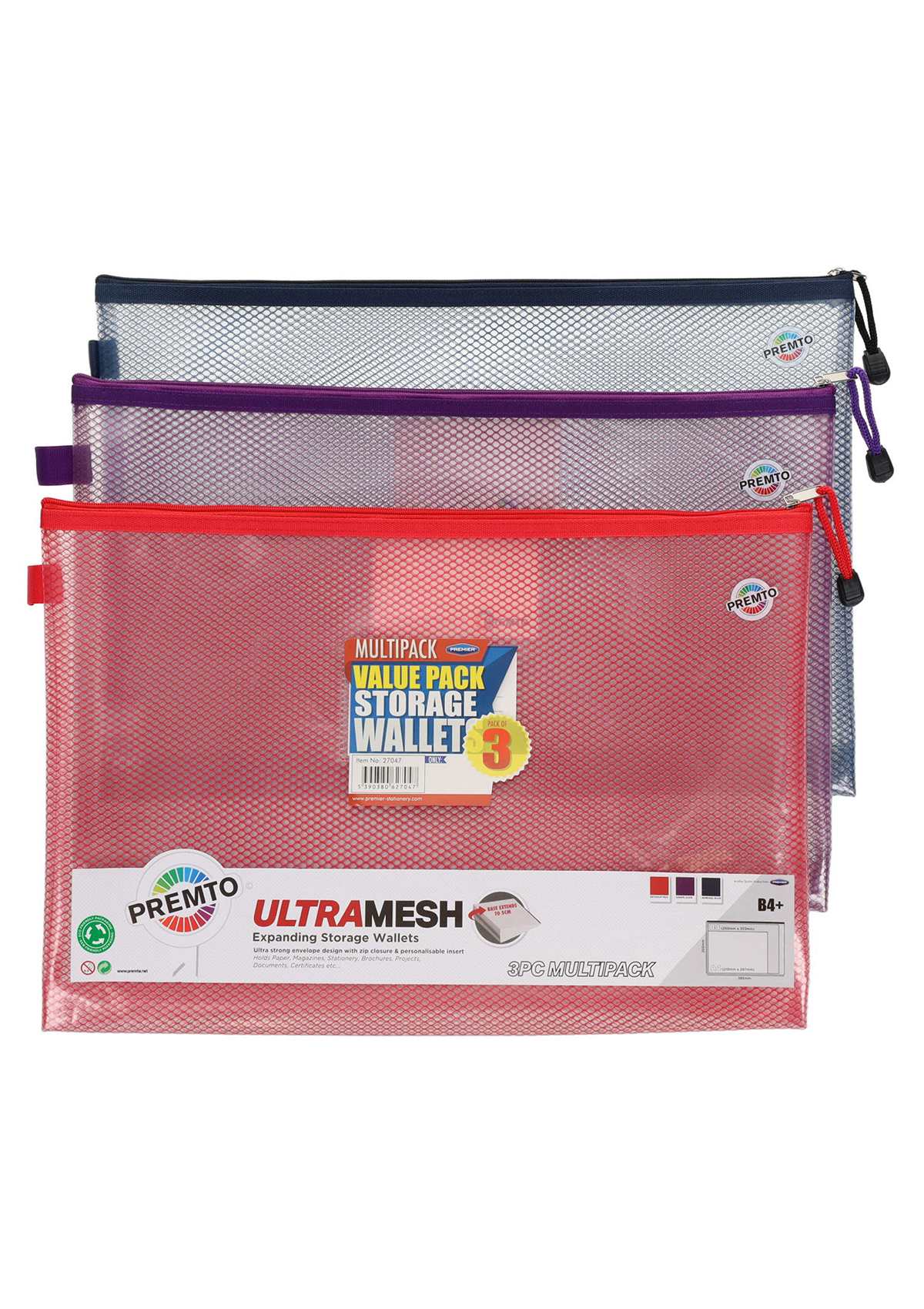 Pkt.3 B4+ Ultramesh Expanding Wallet - Asst