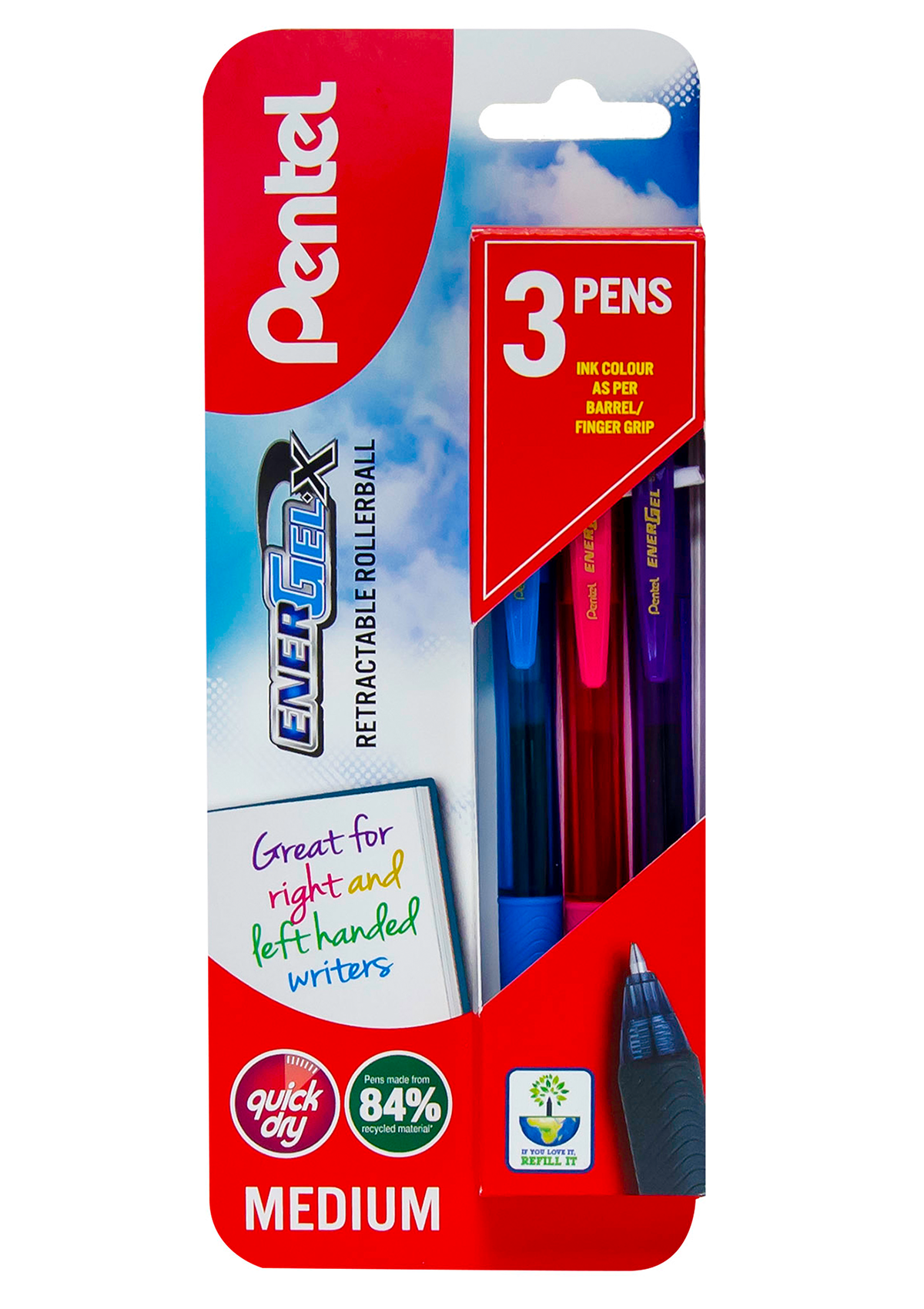 Pentel Pkt.3 Energel-X Bl107 0.7mm Rollerball Gel Pens - Fashion
