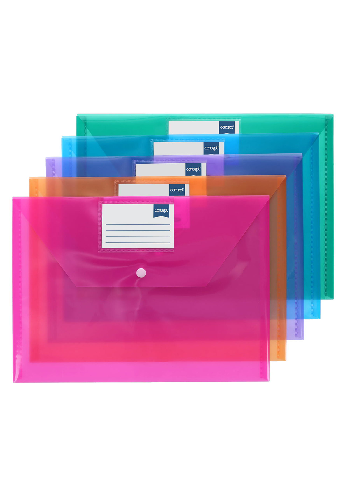 Pkt.5 A4 Button Document Wallets - Asst