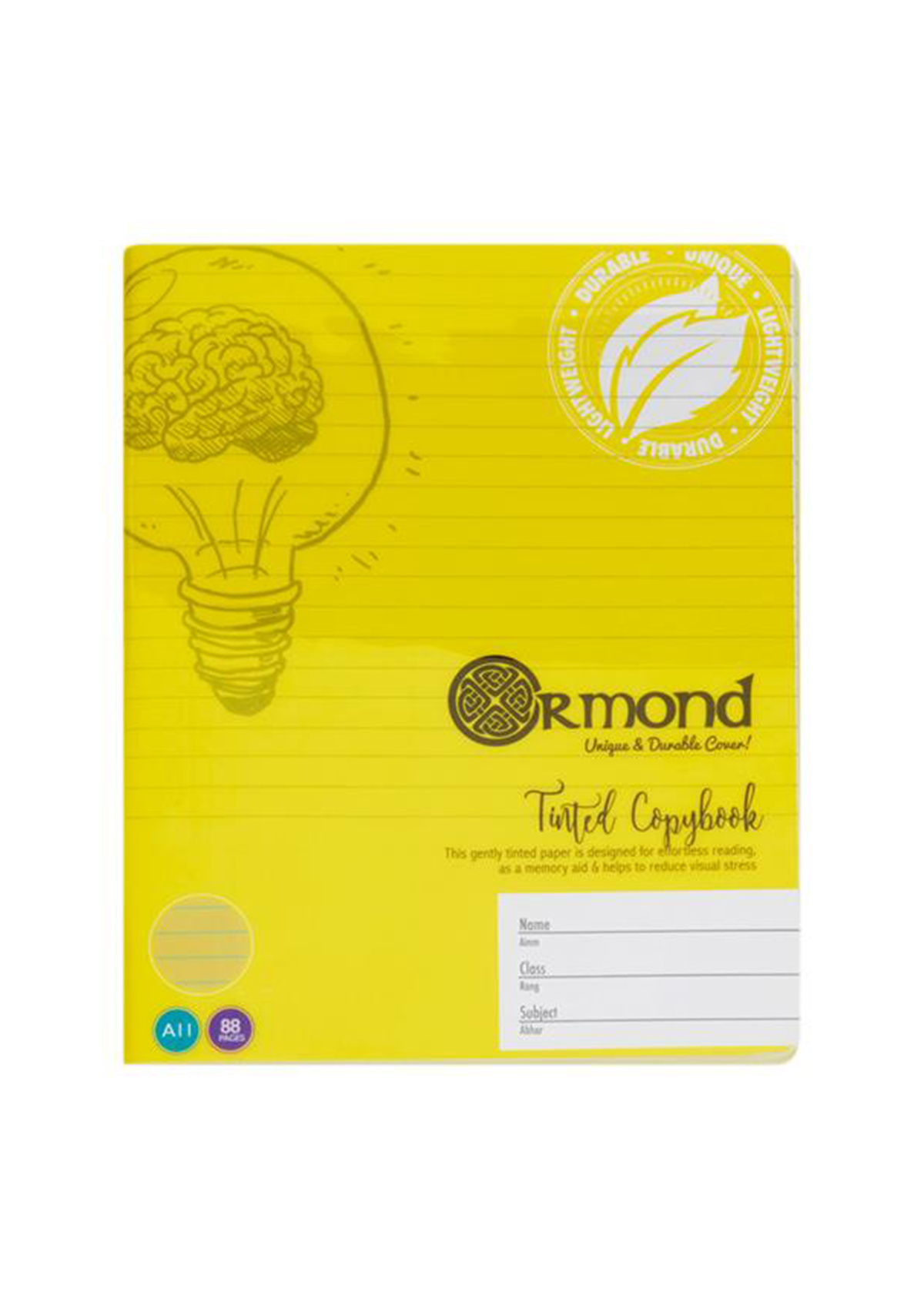 88Pg A11 Durable Cover Visual Aid Memory Copy Book - Yellow