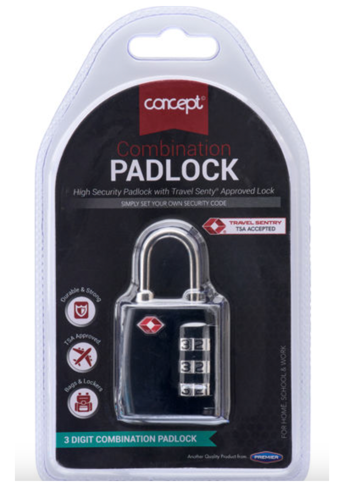 Proactive Padlock Combo Black - 3 Code